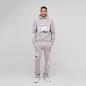 Oversized Boxy All Over Heart Printed Hooded Tracksuit