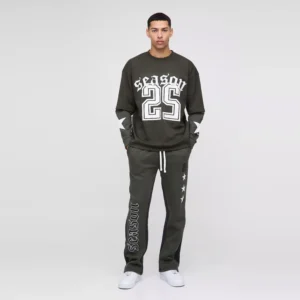 Oversized Boxy Official Tonal Print Zip Hooded Tracksuit