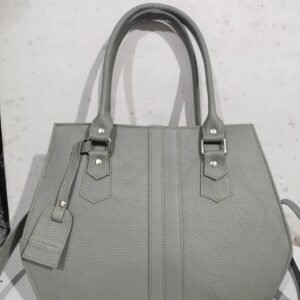 Grey Leather Buckle Tote Bag
