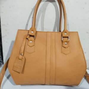 Tan Leather Tag Tote Handbag
