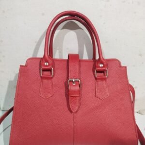 Red Leather Satchel with Buckle