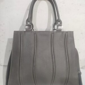 Grey Pleated Leather Tote Bag