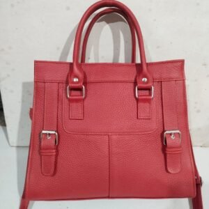Red Leather Tote with Buckles