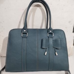 Teal Blue Leather Tote with Buckles