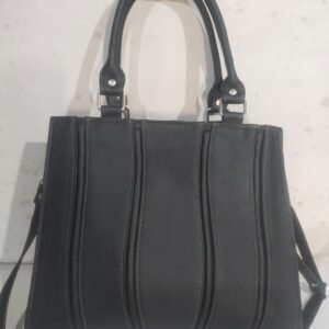 Black Leather Tote with Pleats