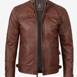 Brown Leather Cafe Racer Jacket