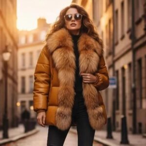 Tan Fur Hood Puffer Jacket