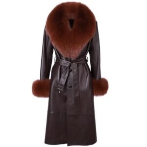 Brown Fur Trim Trench Coat